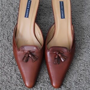 Ralph Lauren Pointed Toe Mules Slides in Brown